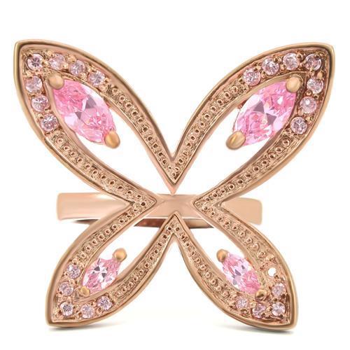 0W381 - Rose Gold Brass Ring with AAA Grade CZ  in Rose