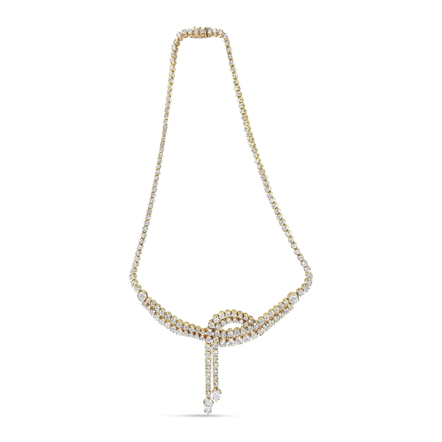 14k Yellow Gold 17.0 Cttw Diamond Double Row Lariat 18" Inch Tennis