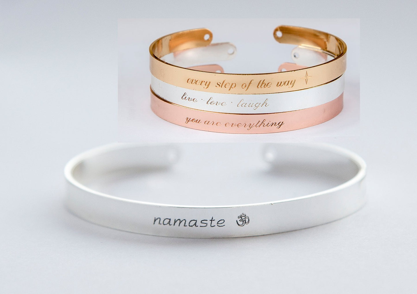 Namaste engraved bracelet, Yoga Jewelry Zen Gift Om bracelet, mom