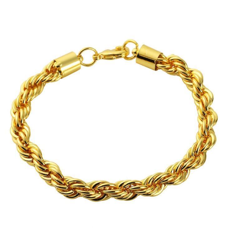 14K Yellow Gold Solid Brass Rope Classic Bracelet