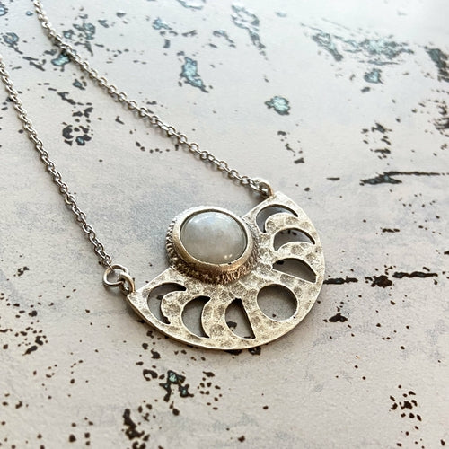 Moon Goddess Necklace - Moon Phases Rainbow Moonstone Pendant