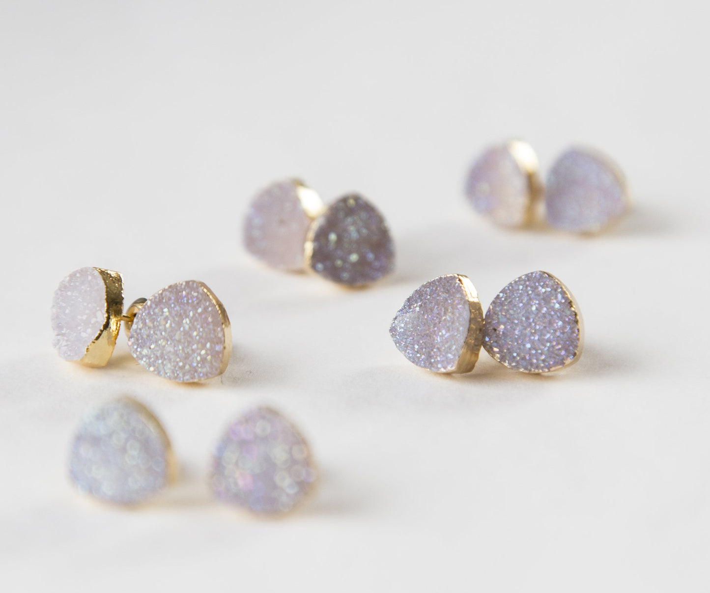 Small white druzy earrings, gold plated earrings