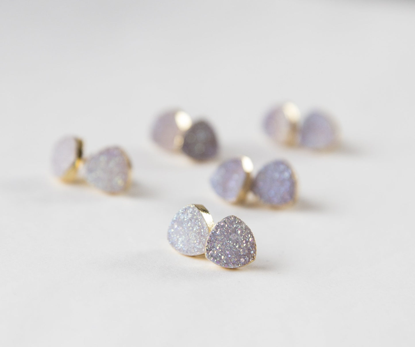 Small white druzy earrings, gold plated earrings