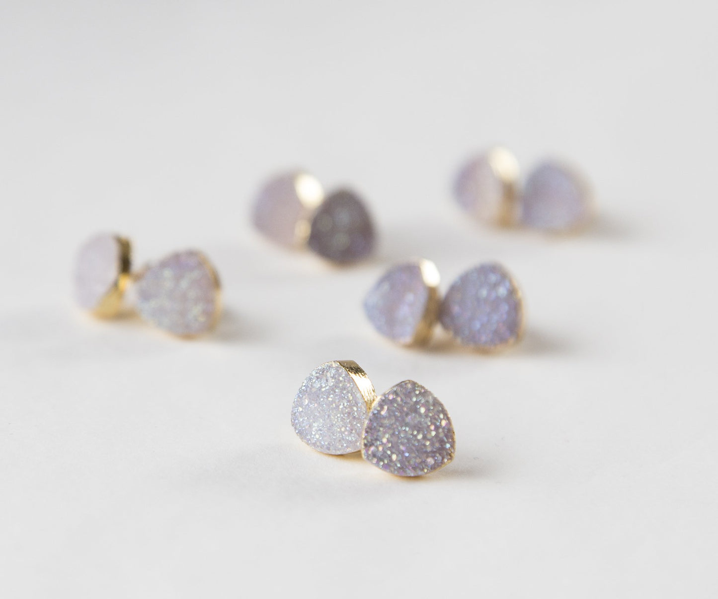 Small white druzy earrings, gold plated earrings