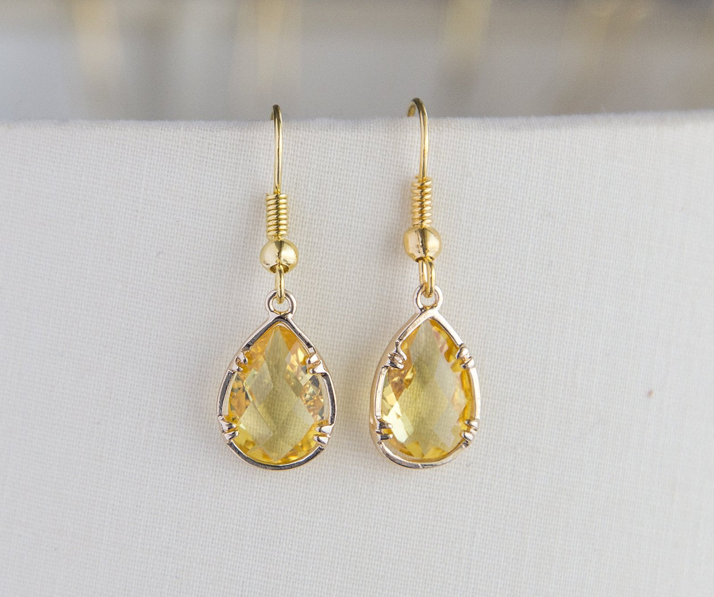 Birthstone Gold Plated Earrings, Faceted Birthday Gift Earrings for