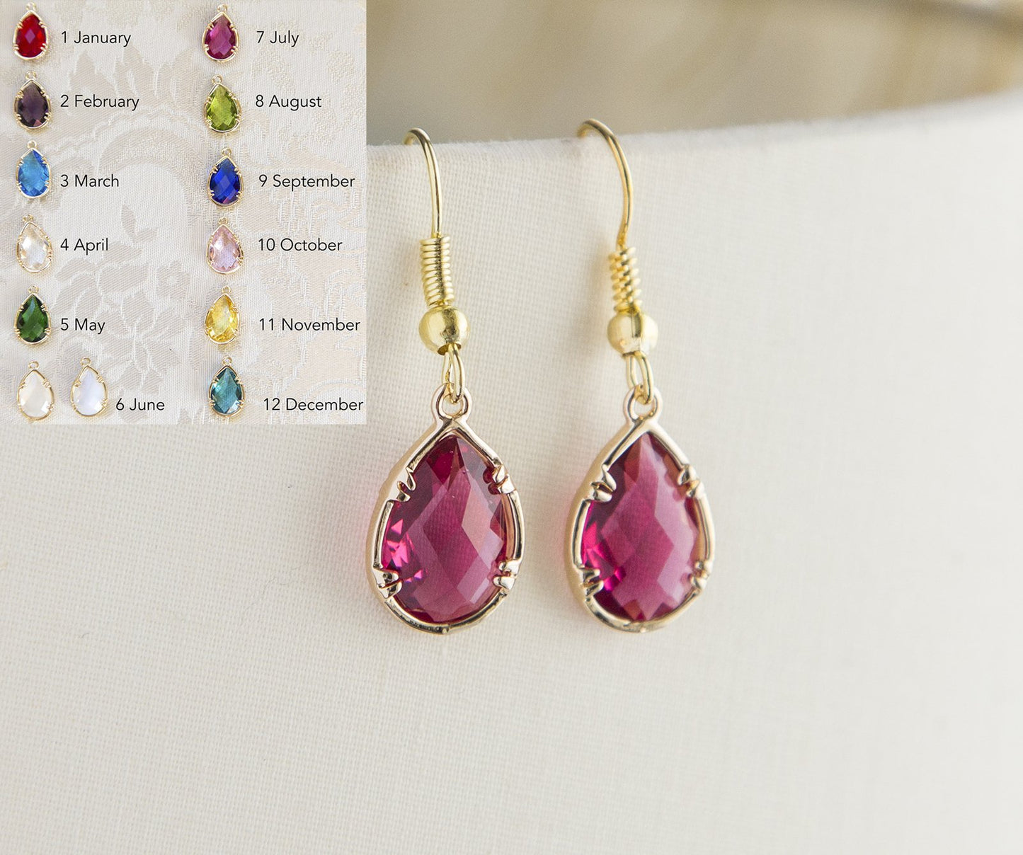 Birthstone Gold Plated Earrings, Faceted Birthday Gift Earrings for