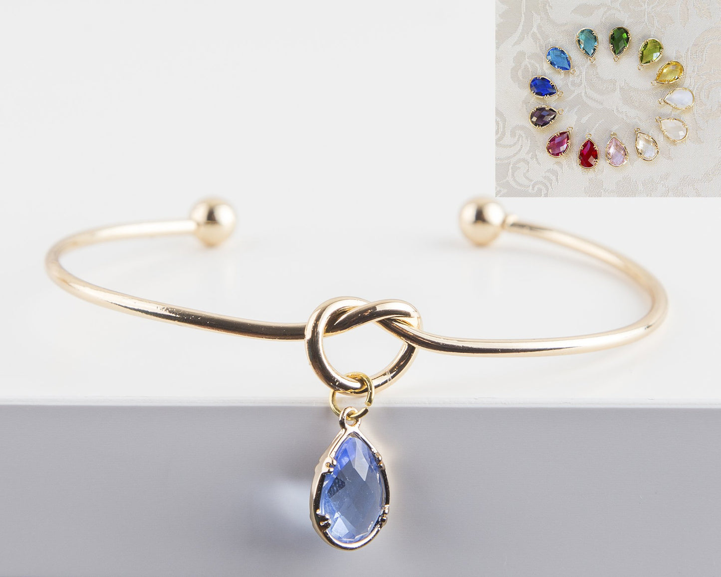 Dainty Knot Bracelet, Gold Plated Wire Knot Bangle with Birthstone