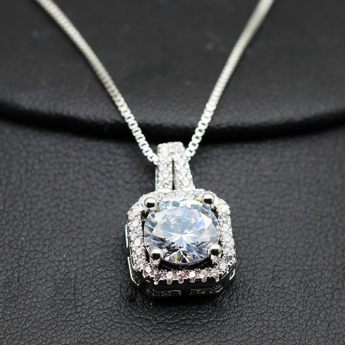 Two Carat Halo Cubic Zirconia Pendant Necklace