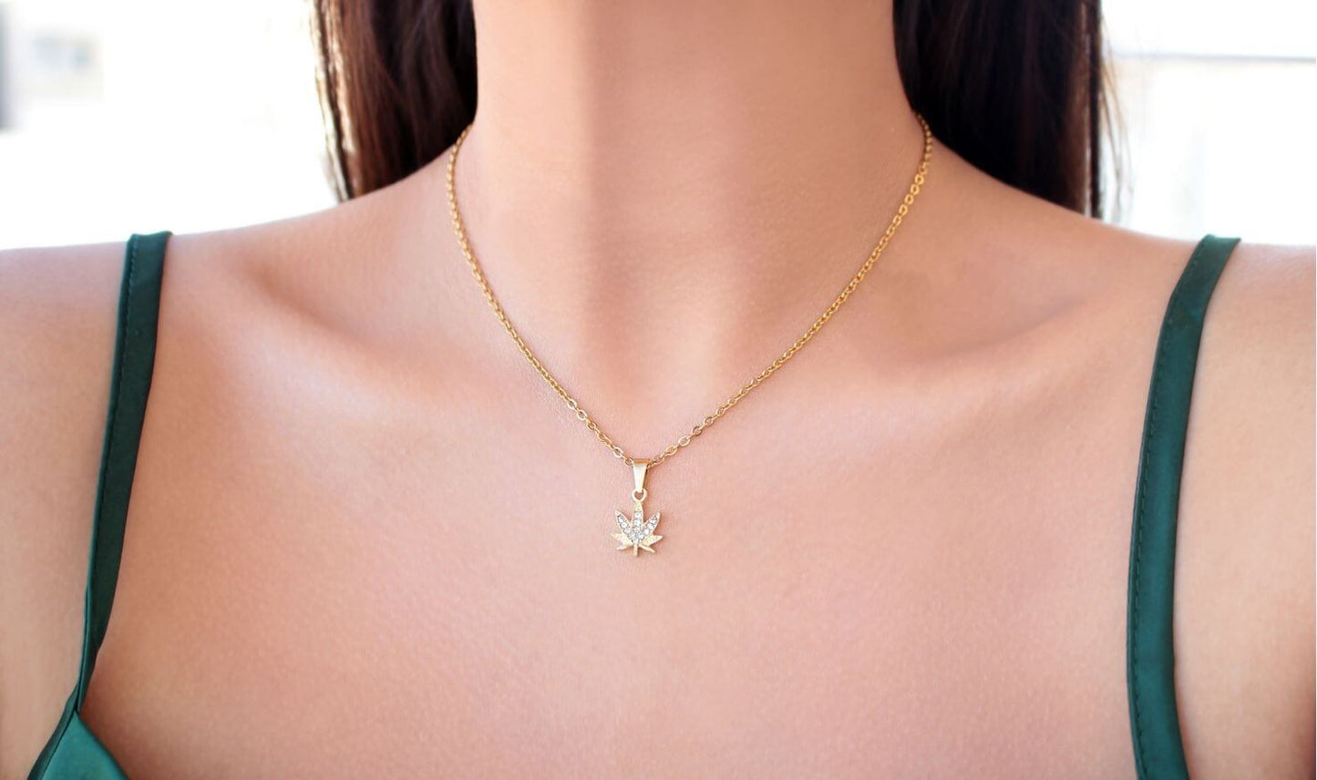 24 Karats Dainty Cannabis Leaf Necklace