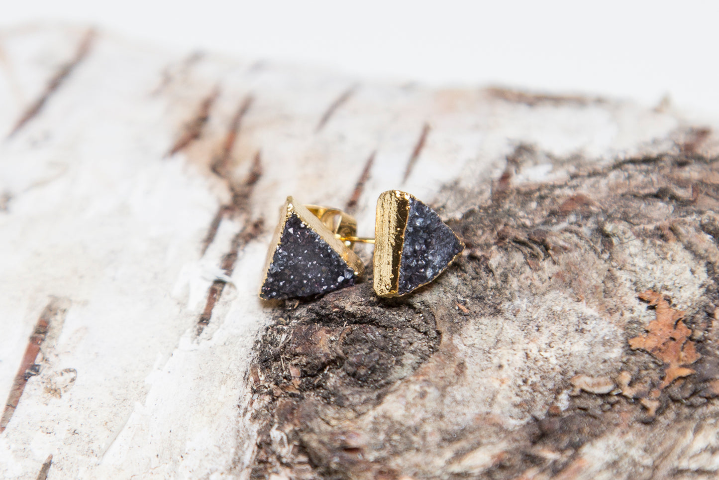 Black triangle druzy earrings, gold plated earrings