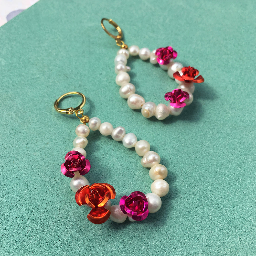 Rose Pearl Earrings + Necklace