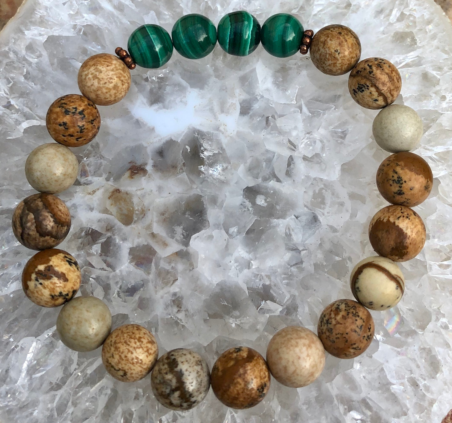 Genuine Malachite & Picture Jasper Stretch Bracelet! Rare Gemstone!