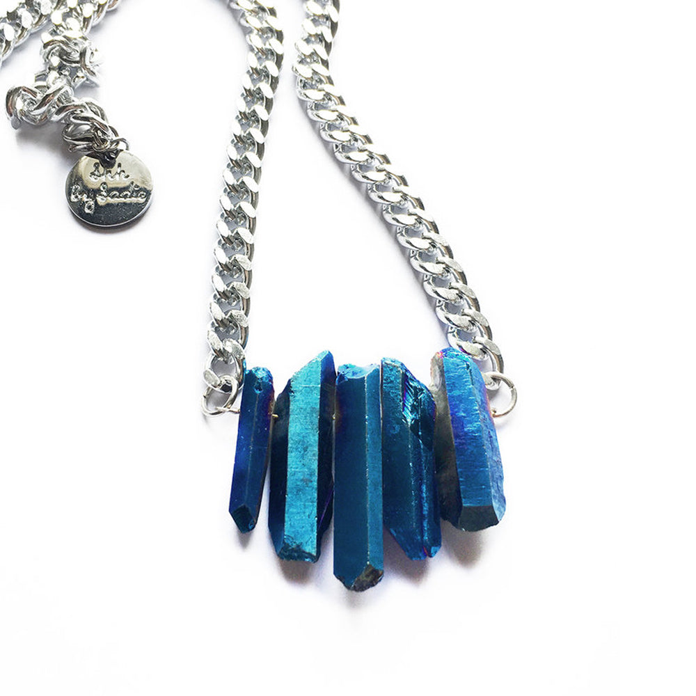 Rocked Up Mini Crystal Quartz Necklace - Sapphire