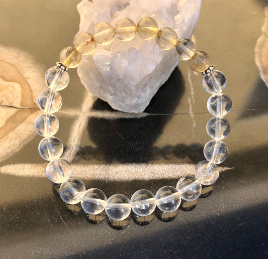 Citrine Rutilated & Crystal Quartz Stretch Bracelet! Genuine Crystals!