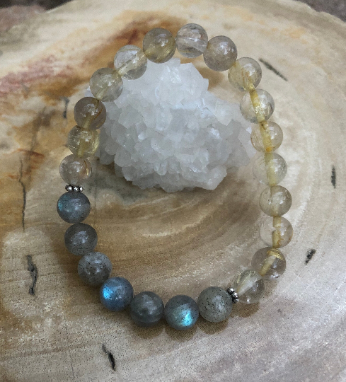 Citrine & Blue Flash Labradorite Stretch Bracelet! Natural Gemstones!