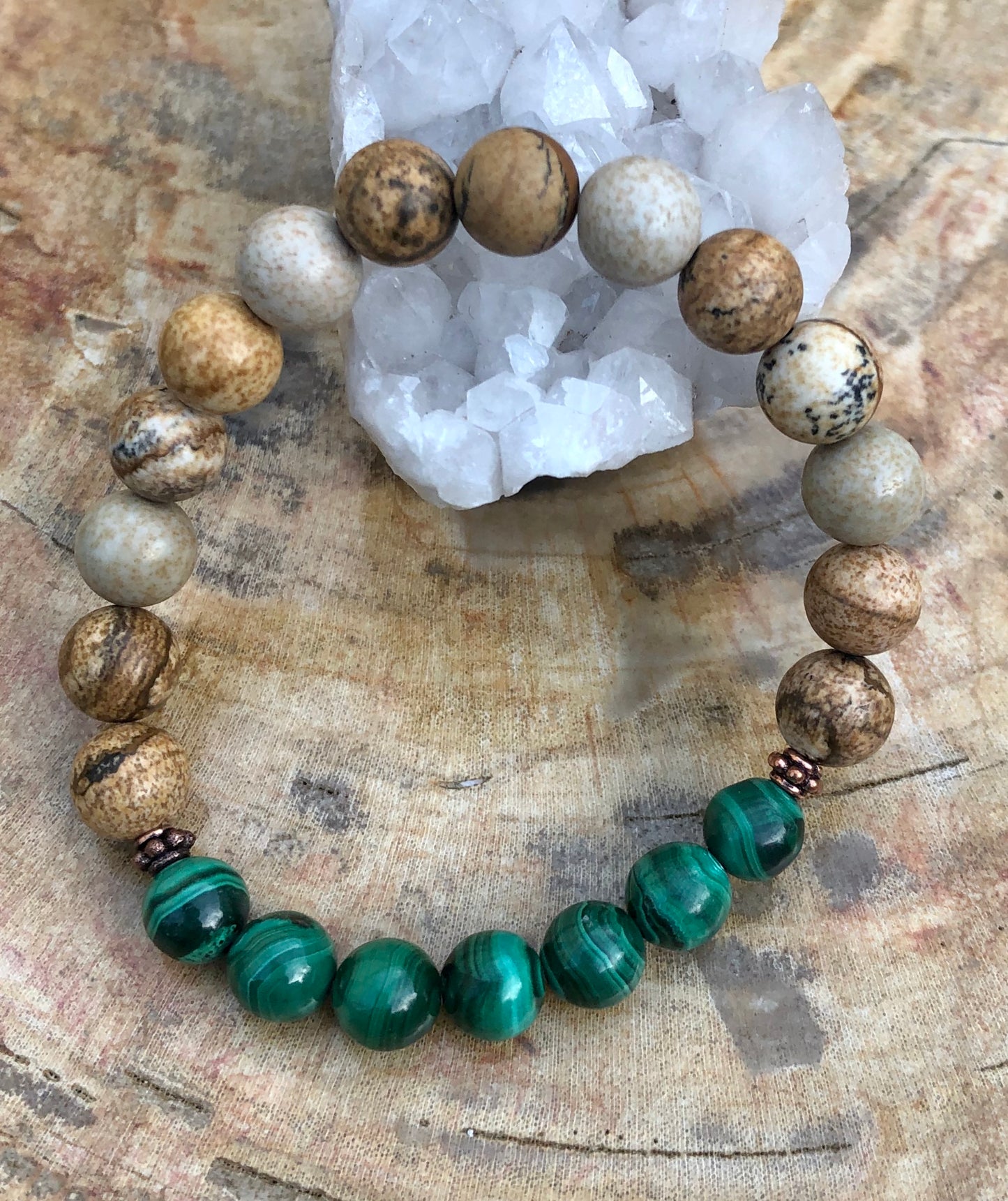 Malachite & Picture Jasper Stretch Bracelet! Genuine Stones!