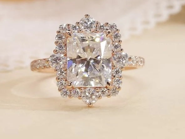 Radiant Cut Moissanite Engagement Ring/Vintage Style