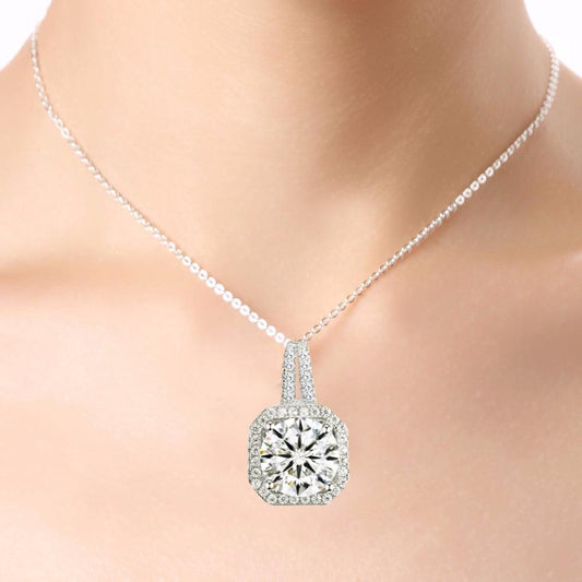 Two Carat Halo Cubic Zirconia Pendant Necklace