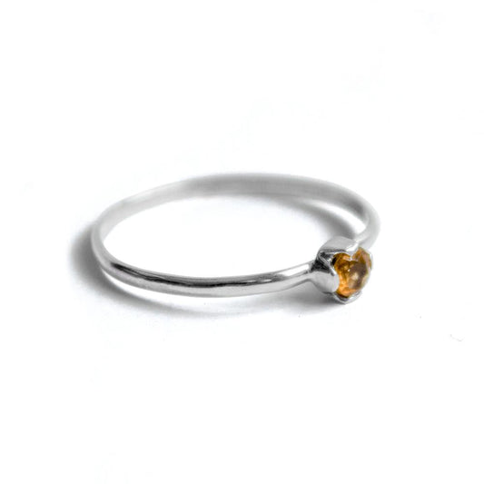 Petite Citrine Solitaire Sterling Silver Ring