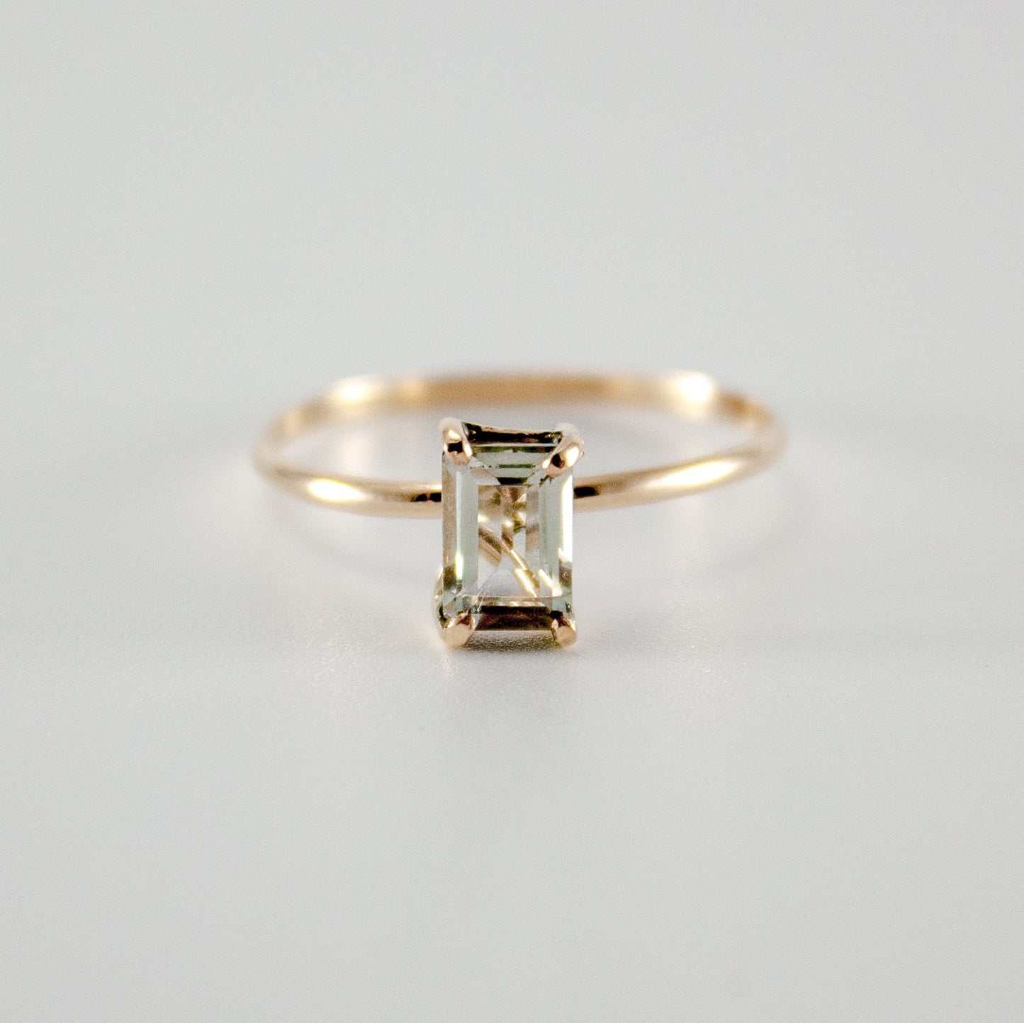 Green Amethyst Four Prong 14K Gold Filled Solitaire Ring