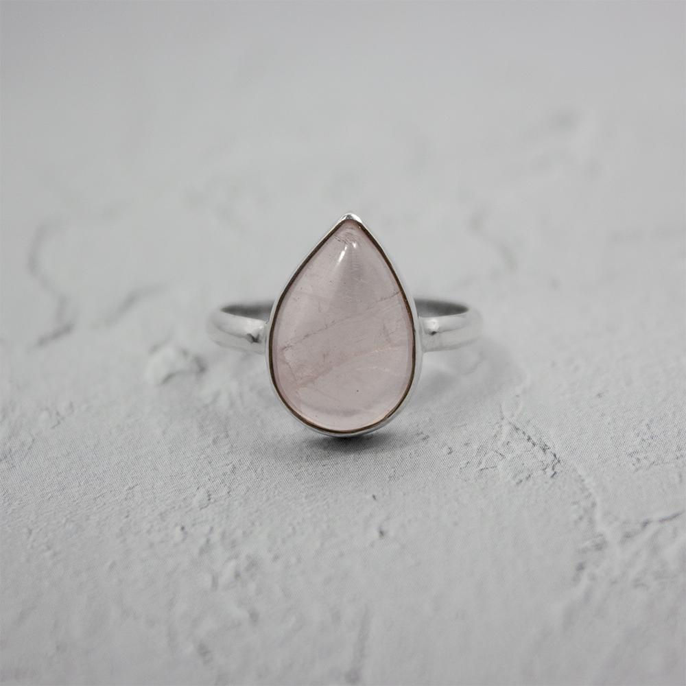 Pear Rose Quartz Sterling Silver Ring