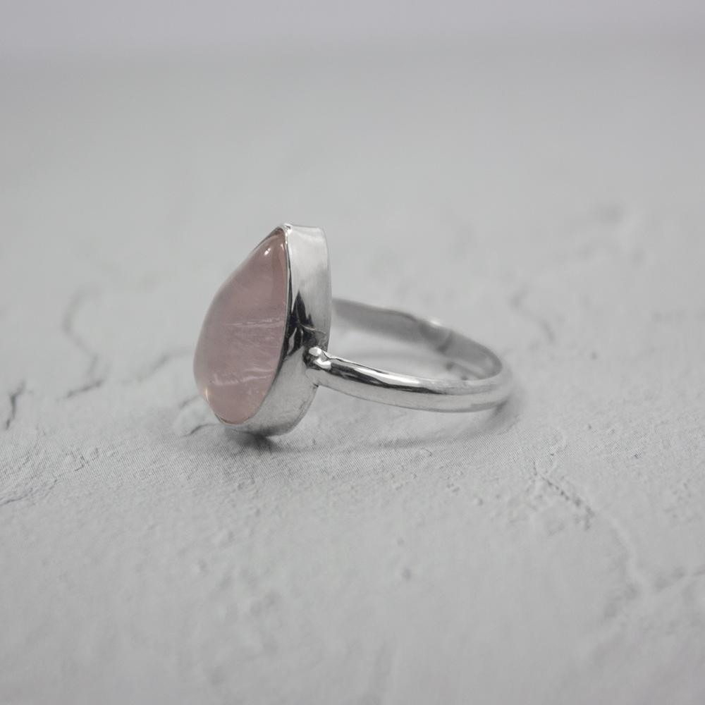 Pear Rose Quartz Sterling Silver Ring