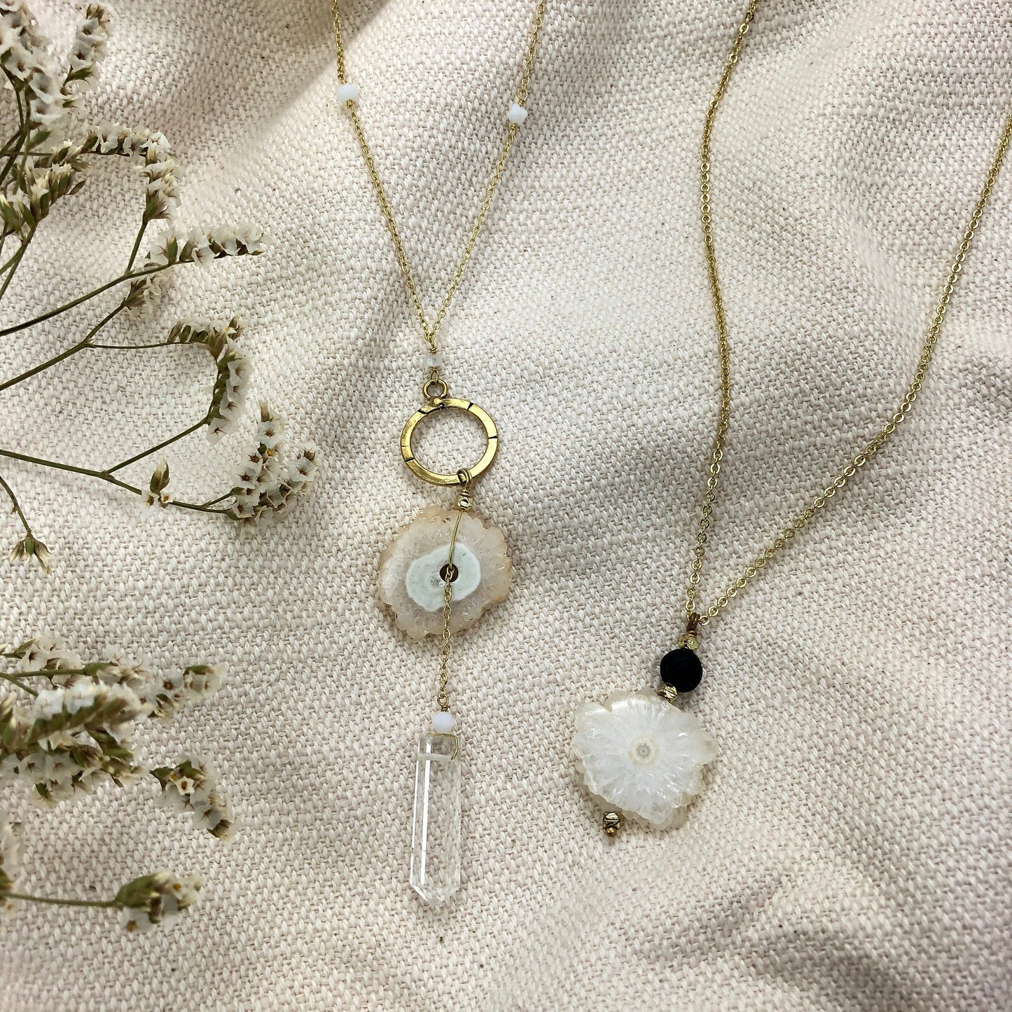 Solar Quartz + Crystal Y Necklace